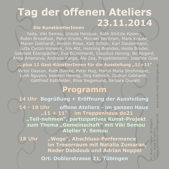 Kunstamt Tbingen, Einladung offene Ateliers, 23.11.2014